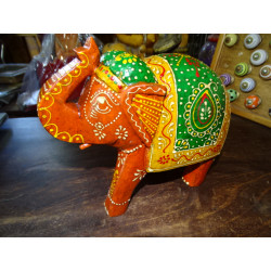 Elefante cerimoniale scolpito e dipinto a mano arancione - GM