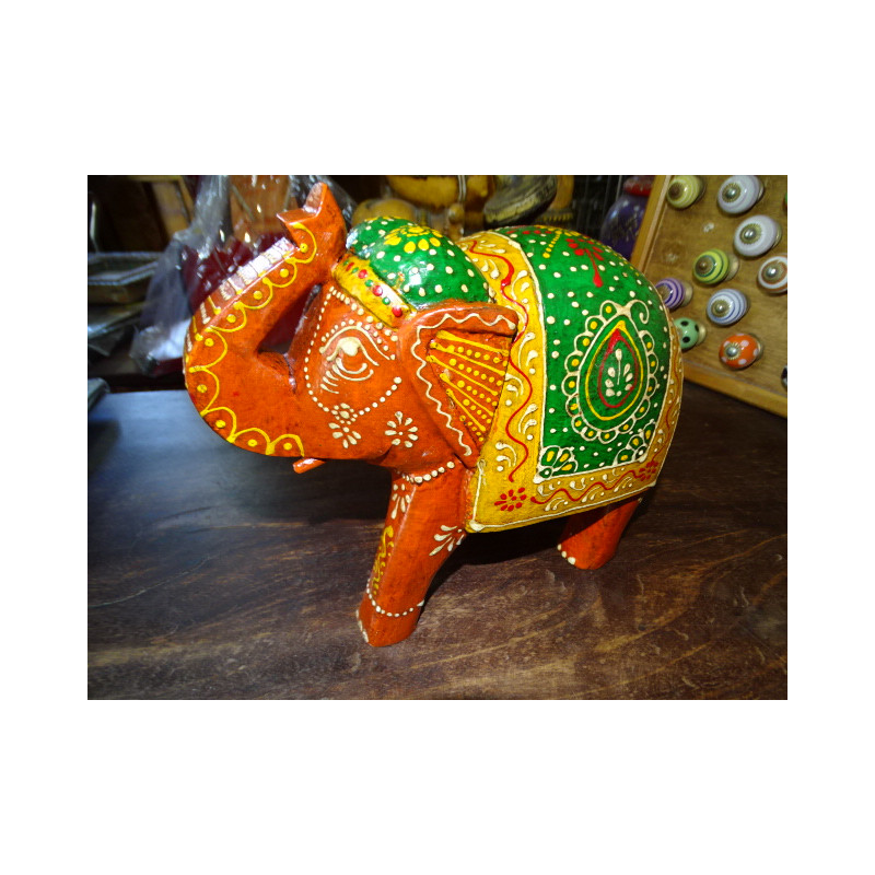 Elephant de cérémonie sculpté et peint à la main orange - GM