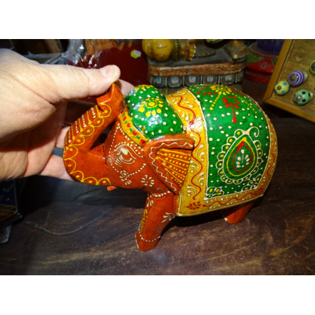 Elefante cerimoniale scolpito e dipinto a mano arancione - GM