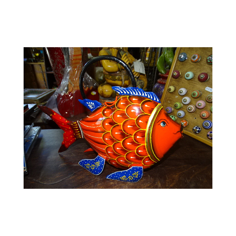 Hand Painted Fish Shaped Watering Can - 37x13x29 Cm
