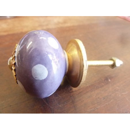 bouton violet pois blanc - doré