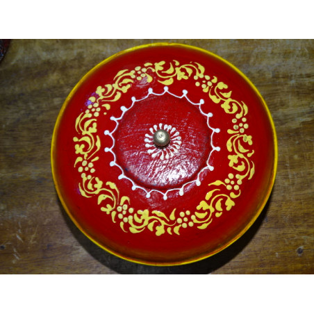 Handbemalte rote runde Dose mit einem Durchmesser von 14 cm