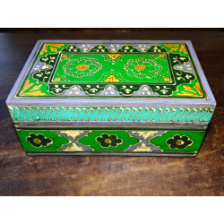 Rectangular multicolored box with relief painting 18x11x7 cm