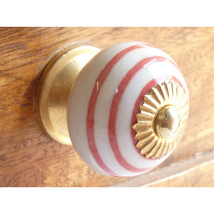 Boutons en porcelaine blanc trait rouge