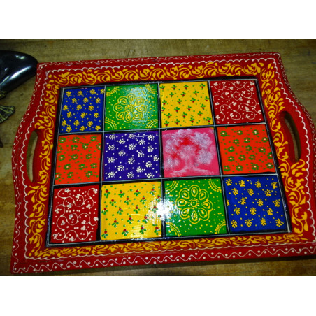 Mango wood tray hand painted red color - MM