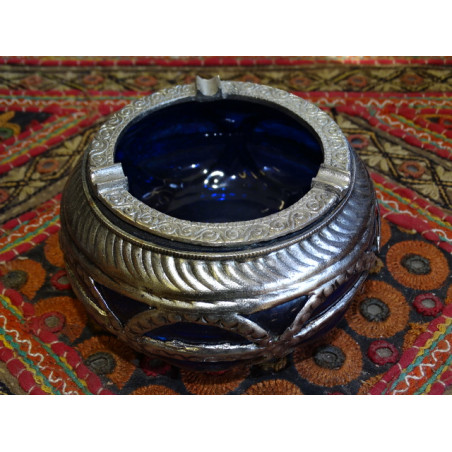 Ashtray glass and metal Blue