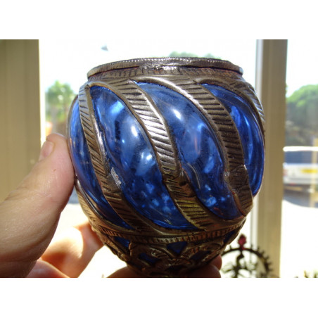 Tealight glass and metal - dark blue