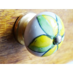 Ceramic cabinet knob green and yellow flower