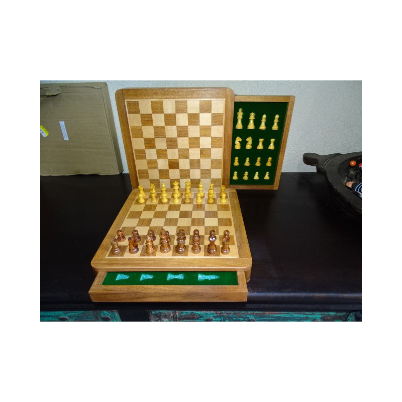 13 x 13 cm magnetic chess games with storage drawer
