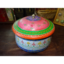 Round box multicolored hand painted 13x8x7 cm