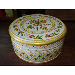 Round box hand painted in white and gold diameter 24 cm