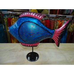 Candlestick Zinn Fisch von Hand in blauer Farbe bemalt