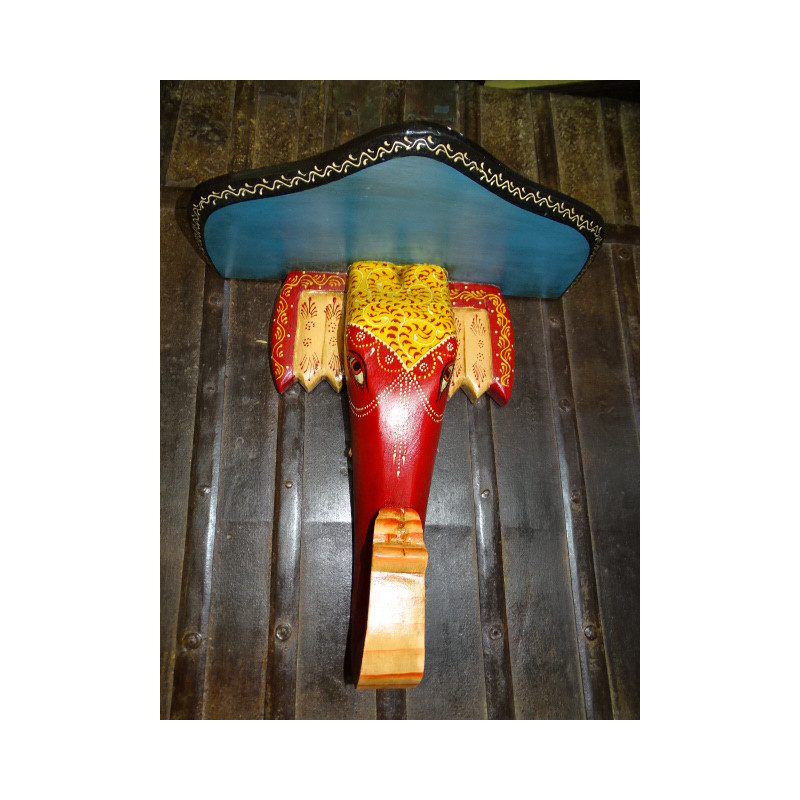 Consola pintada en relieve con un elefante tallado - rojo, amarillo y negro