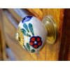 Boutons en porcelaine feuille verte rouge
