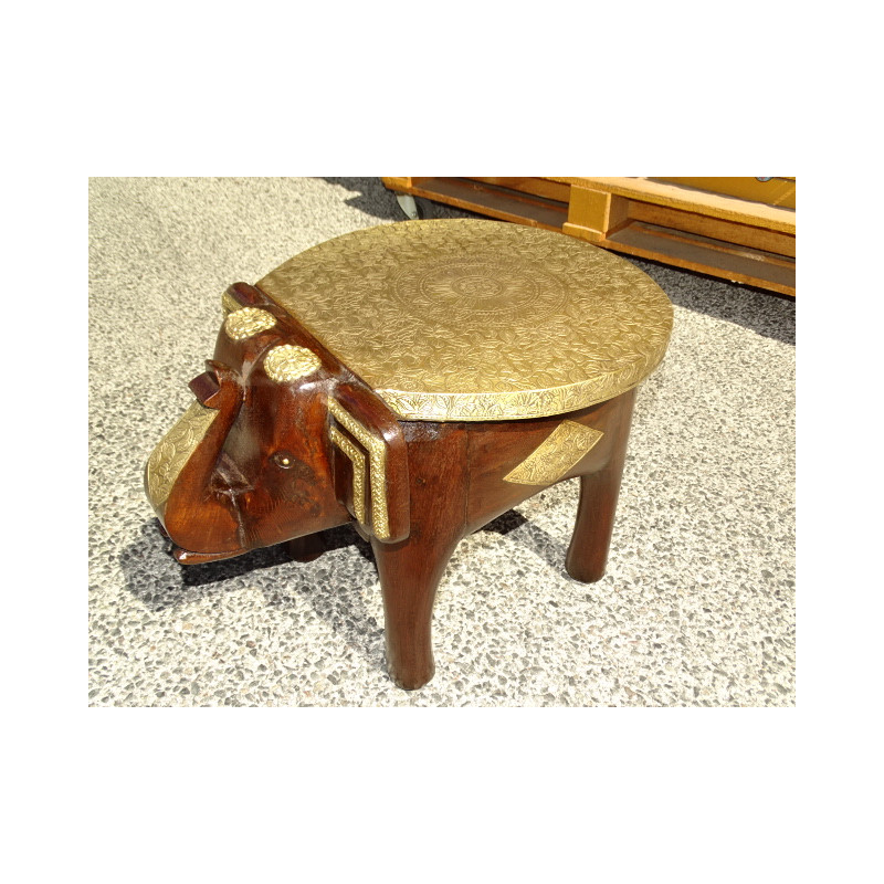 Sgabello o tavolino da salotto elefante in palissandro e ottone - 36 cm