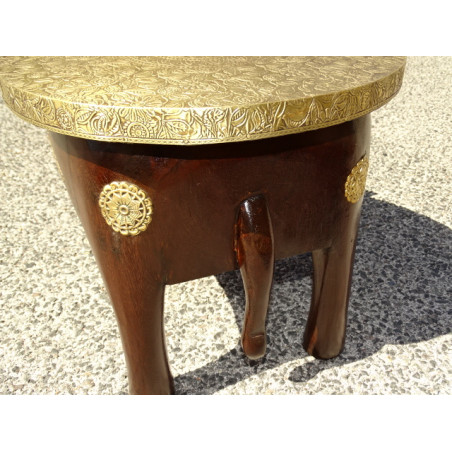 Taburete o mesa auxiliar elefante de palisandro y latón - 36 cm