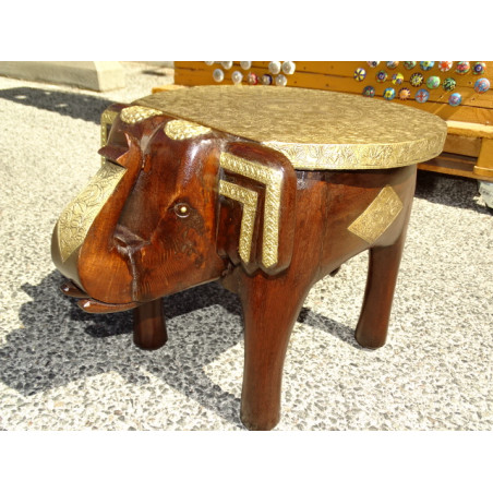 Sgabello o tavolino da salotto elefante in palissandro e ottone - 36 cm