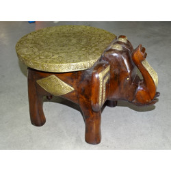 Taburete o mesa auxiliar elefante de palisandro y latón - 29 cm