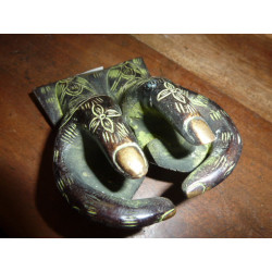 Hand of buddha business card holder - black and green patina