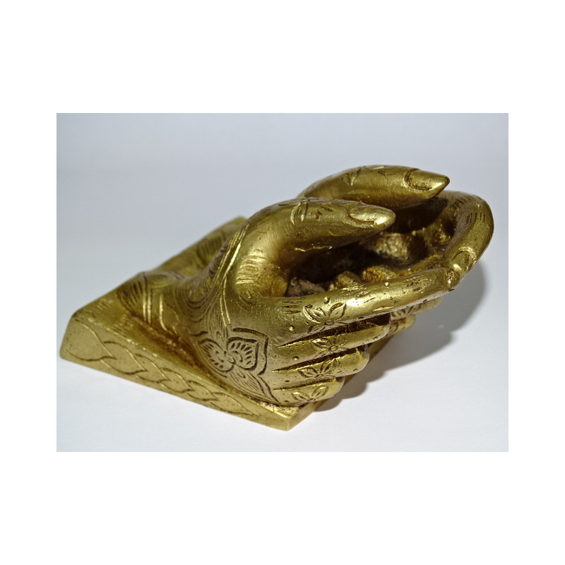 Porte-cartes de visite main de buddha - patine dorée