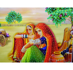 Prints on wood 50X40 cm - two women in the fields