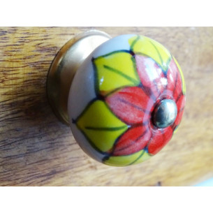 Poignée en porcelaine fleur rouge