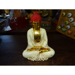 Statuette aus Harz von BUDDHA Meditation Creme, Gold und Rot