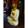 Estatuilla en resina de BUDA meditación crema, oro y rojo