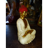 Statuette en résine de BUDDHA méditation crême, doré et rouge