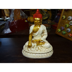 Resin statuette of teaching BUDDHA cream, gold and red