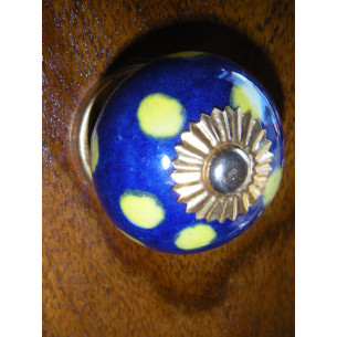 Pomelli dei cassetti porcellana blu gros poix giallo