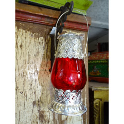 Lanterne de table photophore rouge - 22 cm