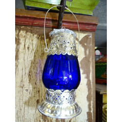 Lanterne de table photophore bleue foncé 22 cm