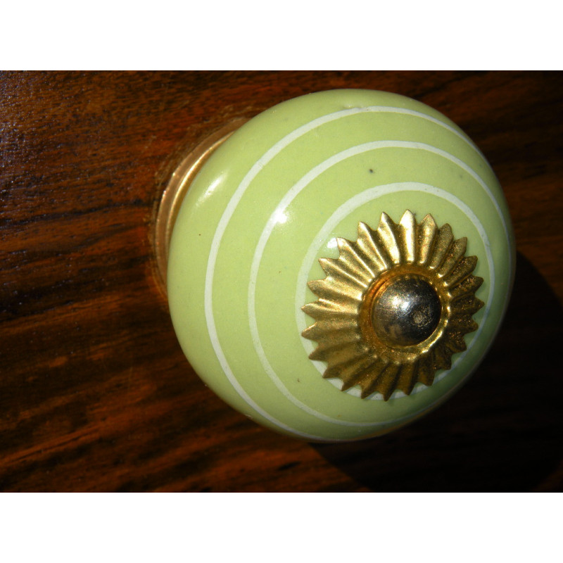 Boutons en porcelaine trait blanc/vert pomme