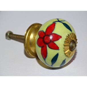 Möbelgriff  gelb mit roten Blumen