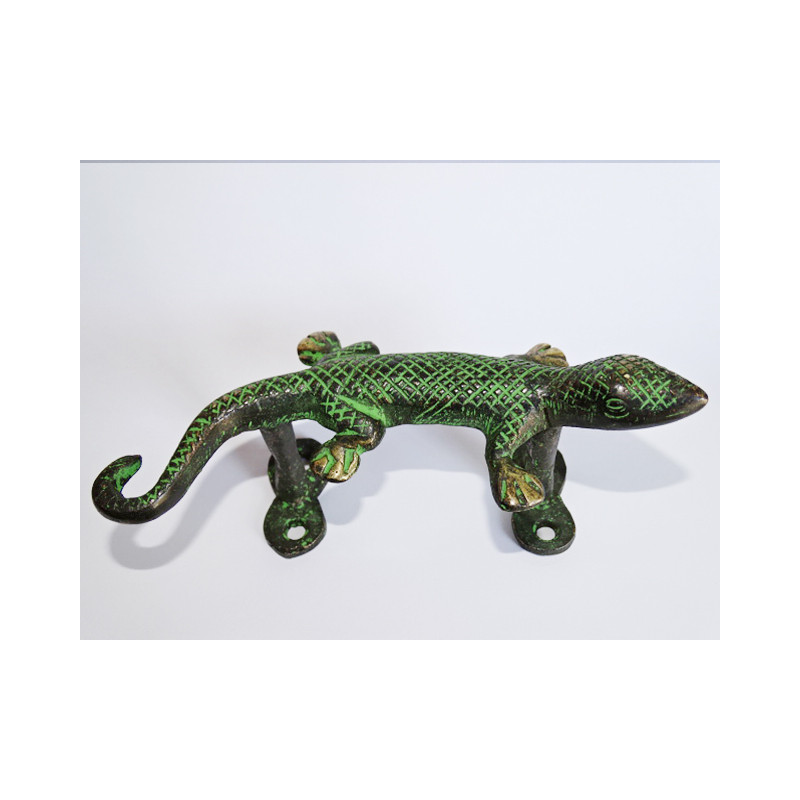 Mango de bronce en forma de pátina salamandra verde - derecha