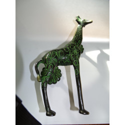 Giraffengriff aus schwarzer Bronze mit grüner Patina - 22 cm