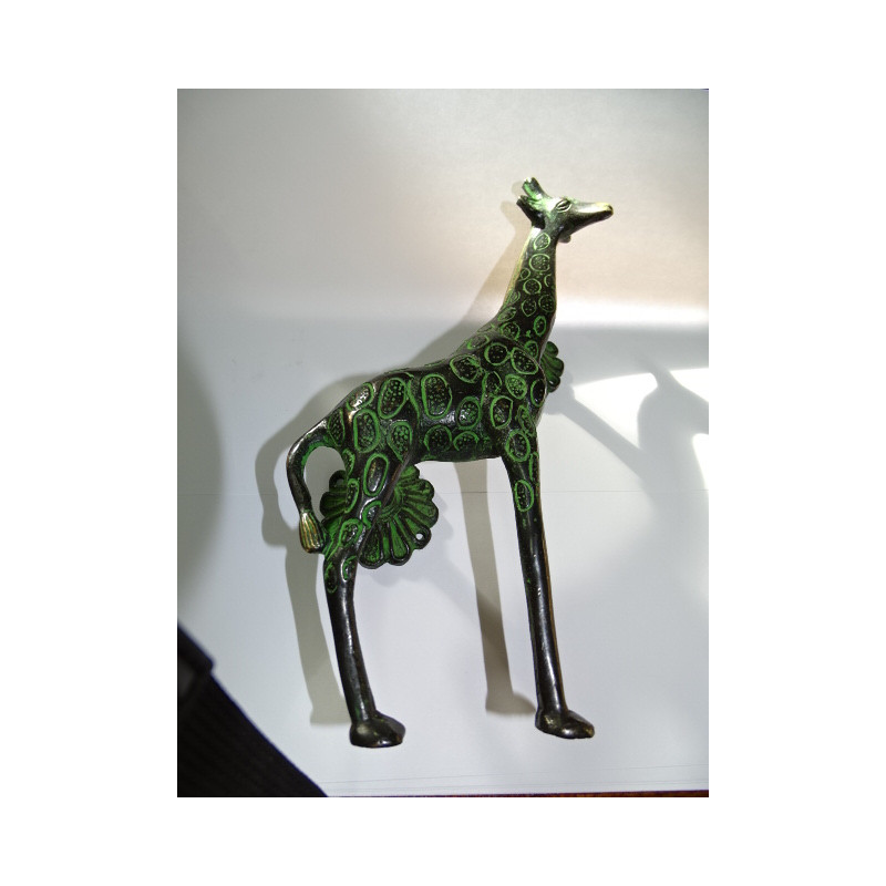 Poignée girafe en bronze noir patiné vert - 22 cm