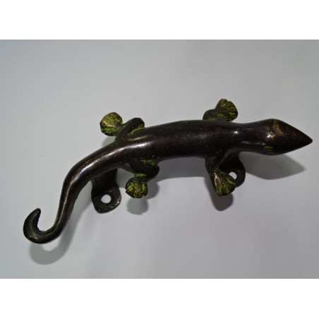 poignée en bronze salamandre patinée verte et lisse - gauche