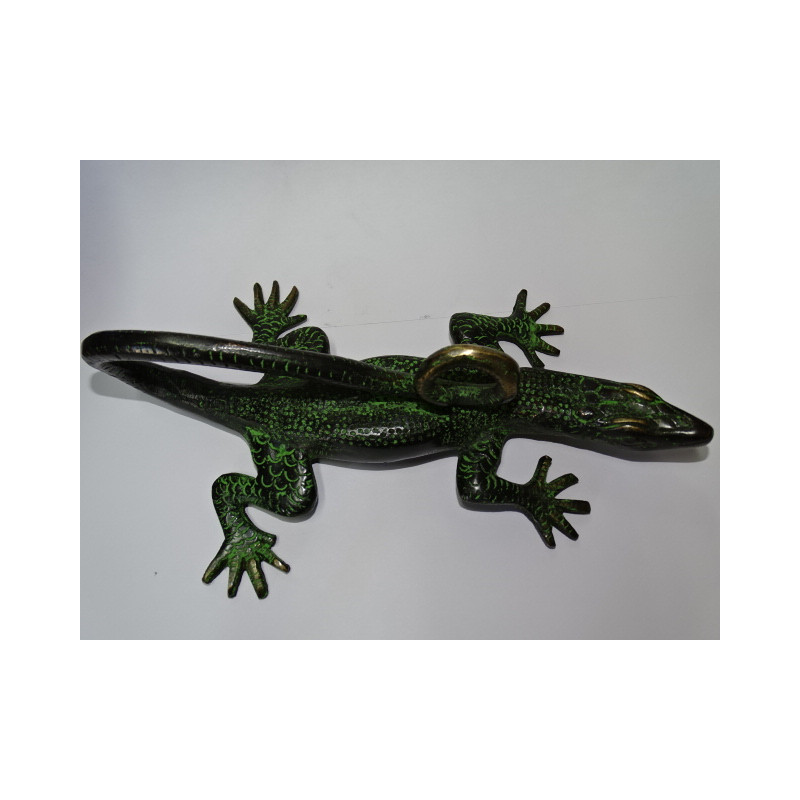 Mango grande de bronce lagarto negro con pátina verde - izquierda