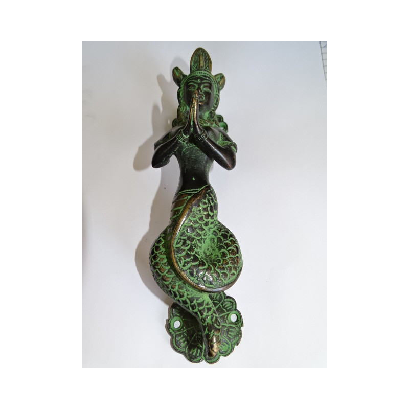 Grande manico in bronzo donna serpente patina nero e verde - 1