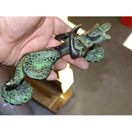 Grande poignée en bronze femme serpent  patiné noire et vert - 1