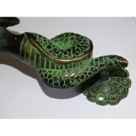 Large bronze handle woman snake patina black and green - 1