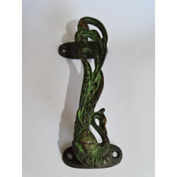 Bronze handle in the shape of a black and green patinated peacock - right