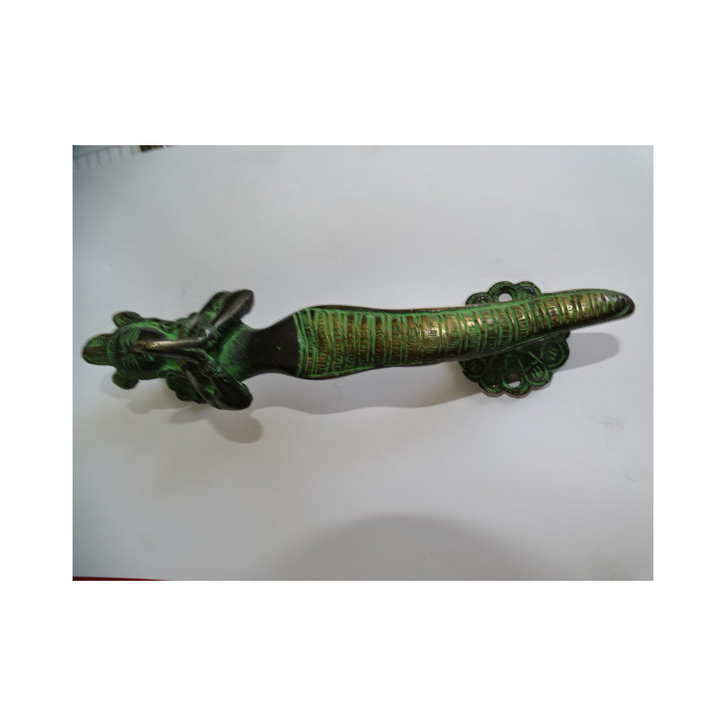 Grande manico in bronzo donna serpente patina nero e verde - 2