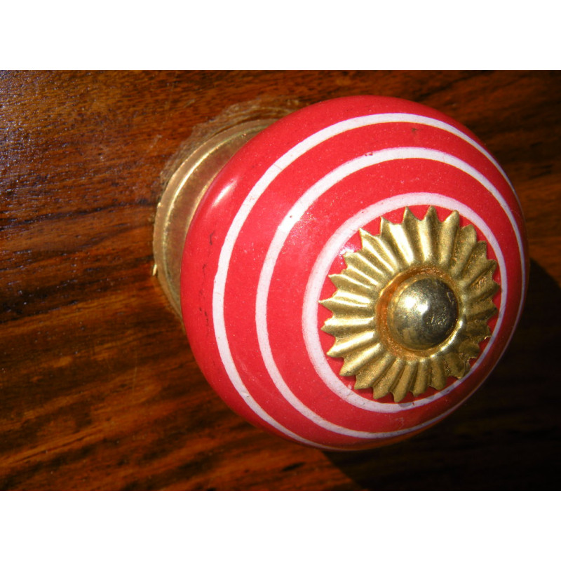 Boutons en porcelaine trait blanc/vermillon