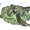Großer Bronzegriff mit Löwenkopf schwarz und grün patiniert - 15 cm