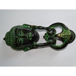 Bronze knocker with Buddha head patinated in black and green - 20 cm