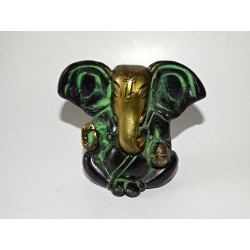 Piccolo moderno Ganesh patinato in verde e nero - 7 cm