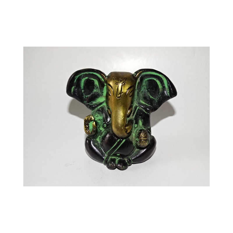 Petit Ganesh moderne patiné en vert et noir - 7 cm